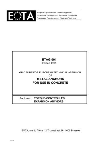 ETAG 001 METAL ANCHORS FOR USE IN CONCRETE