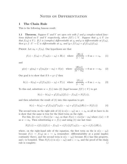 Notes on Differentiation - Michigan State University