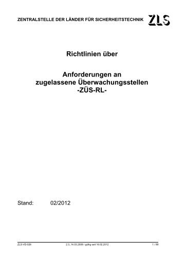 Richtlinien ÃƒÂ¼ber Anforderungen an zugelassene ... - ZLS