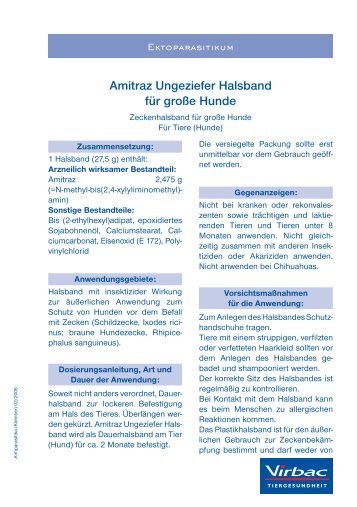 Amitraz Ungeziefer Halsband für große Hunde - Virbac ...