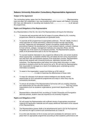 SabancÄ± University Education Consultancy Representative Agreement