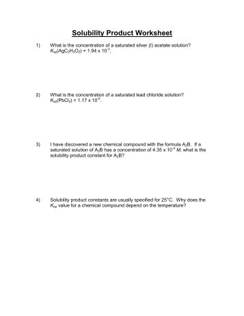Solubility Product Worksheet