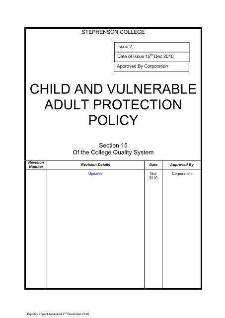 child and vulnerable adult protection policy - Stephenson College