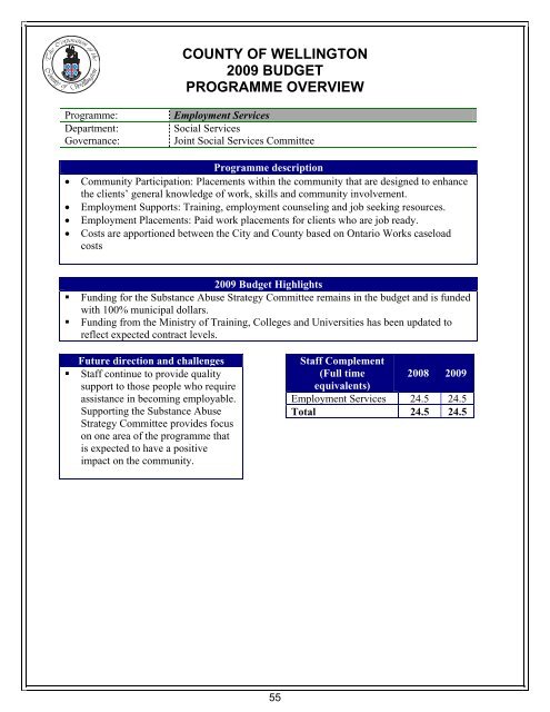 county of wellington 2009 user fees and charges