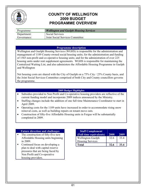 county of wellington 2009 user fees and charges