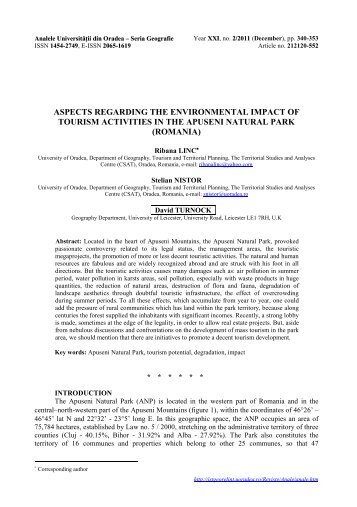 aspects regarding the environmental impact of tourism activities in ...