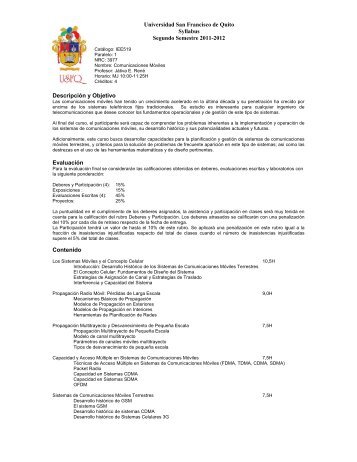 Syllabus Com MÃ³viles v2012.pdf - Universidad San Francisco de ...