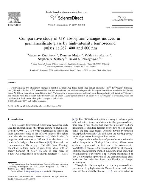 Comparative study of UV absorption changes induced in ...