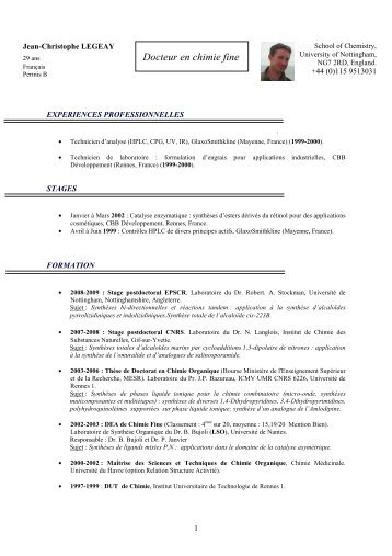 CV en ligne - Institut des Sciences Chimiques de Rennes ...
