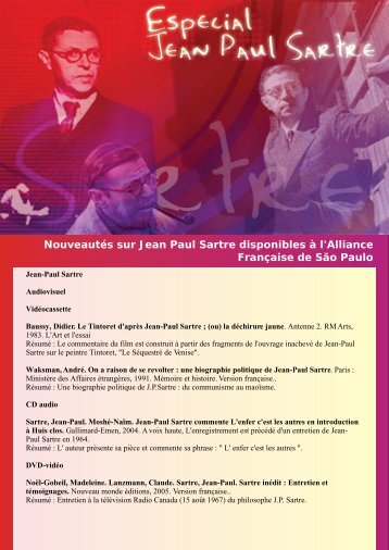 NouveautÃ©s sur Jean Paul Sartre disponibles Ã  l'Alliance FranÃ§aise ...