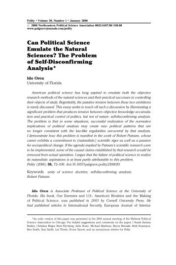 Can Political Science Emulate the Natural Sciences? The Problem ...
