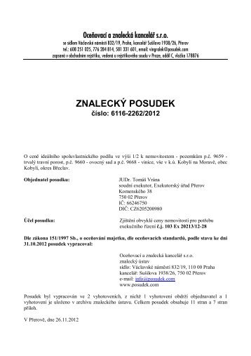 ZNALECKÝ POSUDEK číslo: 6116-2262/2012 - Sreality.cz