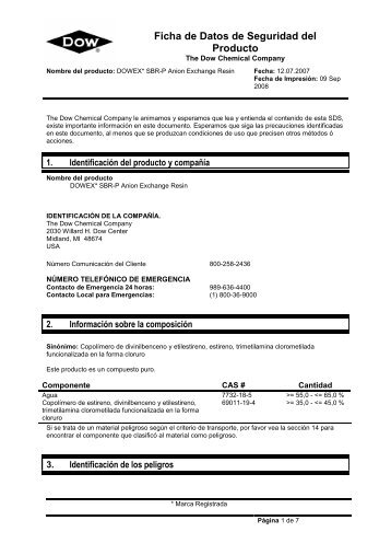 DOWEX SBR-P (MSDS).pdf - AsociaciÃ³n Nacional de la Industria ...