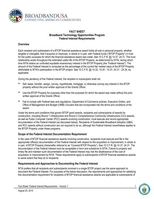 Post Award Fact Sheet Template - Broadband Technology ...