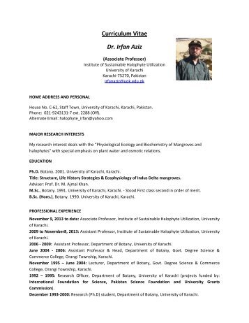 Curriculum Vitae Dr. Irfan Aziz - Halophyte.org