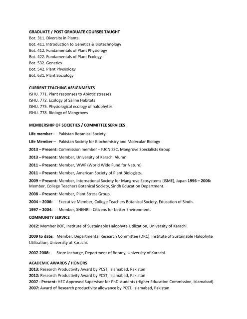 Curriculum Vitae Dr. Irfan Aziz - Halophyte.org