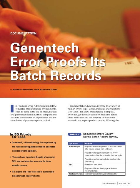 Genentech Error Proofs Its Batch Records.pdf - Juran Institute