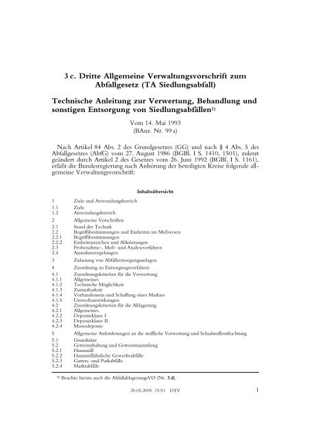 3 c. Dritte Allgemeine Verwaltungsvorschrift zum Abfallgesetz (TA ...