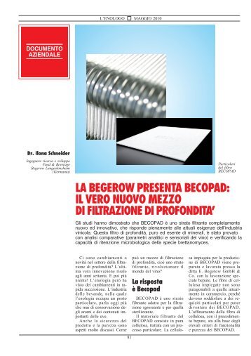 il vero nuovo mezzo di filtrazione di profondita - E. Begerow GmbH ...