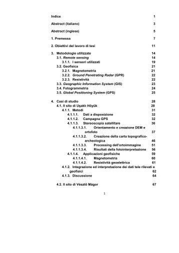 1 Indice 1 Abstract (italiano) 3 Abstract (inglese) 5 1. Premessa 7 2 ...