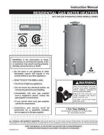 Download Installation Instructions - American Water Heaters