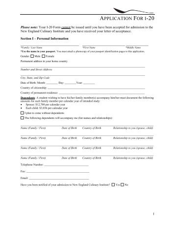 Application for I-20 - New England Culinary Institute