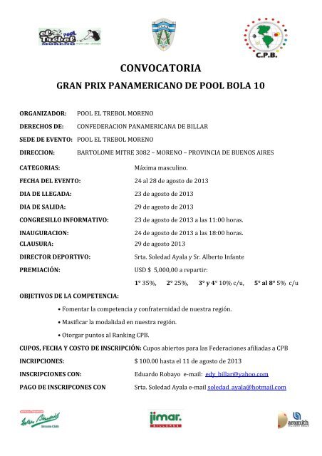 Convocatoria - ConfederaciÃ³n Panamericana de Billar