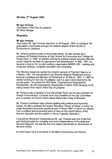 TRAVEL REPORT The Hon. Michael Atkinson MP Attorney-General ...