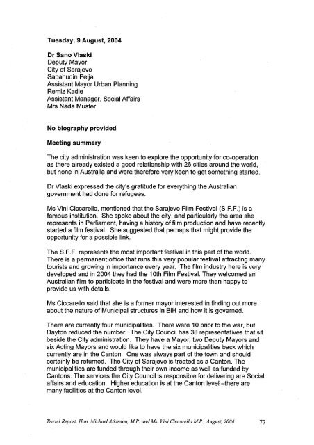 TRAVEL REPORT The Hon. Michael Atkinson MP Attorney-General ...