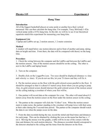 Physics 115 Experiment 4 Hang Time