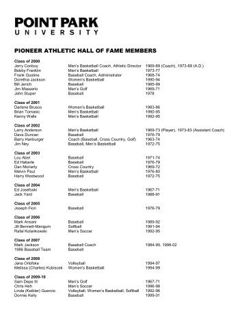 pioneer athletic hall of fame members - Point Park University