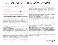 Cleveland Rock Gym Waiver - Lake Metroparks