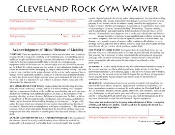 Cleveland Rock Gym Waiver - Lake Metroparks