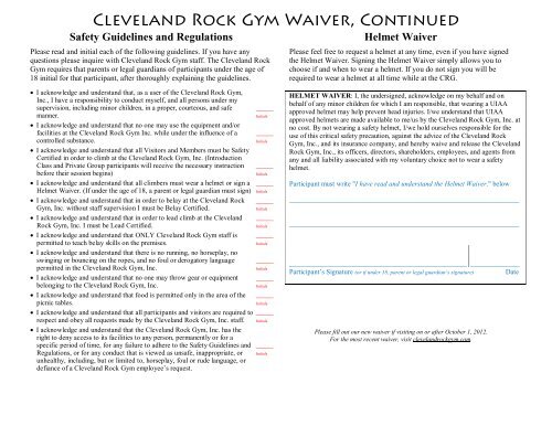 Cleveland Rock Gym Waiver - Lake Metroparks