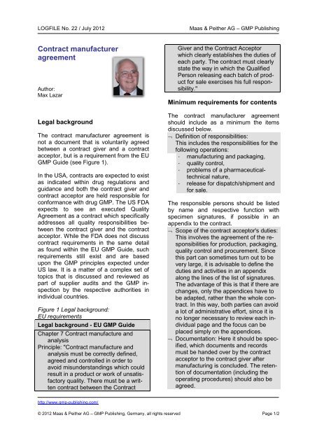 Contract manufacturer agreement - GMP Publishing