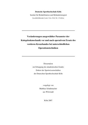 Dissertation Matthias Schuhmacher - Deutsche Sporthochschule KÃ¶ln