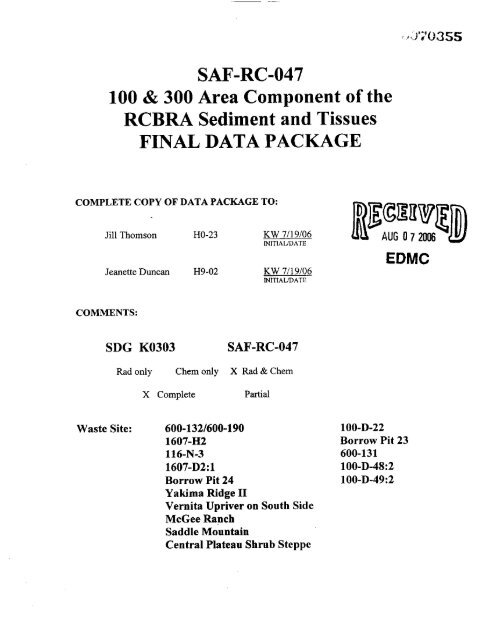 SAF-RC-047 100 &amp; 300 Area Component of the ... - Hanford Site