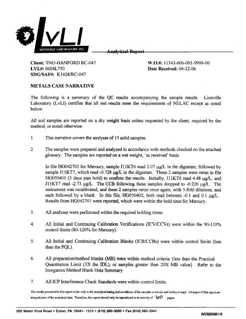 SAF-RC-047 100 & 300 Area Component of the ... - Hanford Site