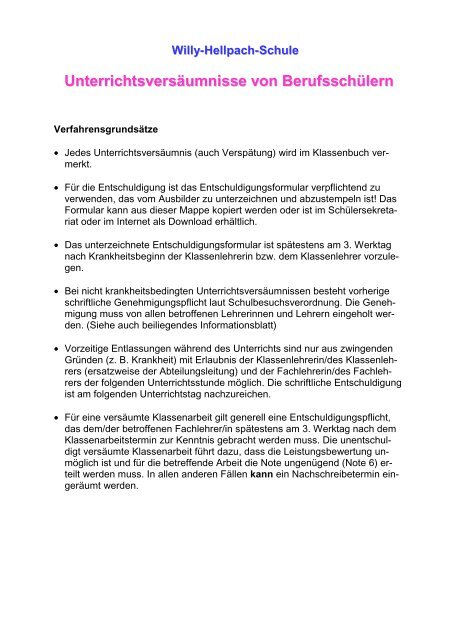 SchÃƒÂ¼lerinfomappe Gesundheitsdienst 2011 - Willy-Hellpach-Schule