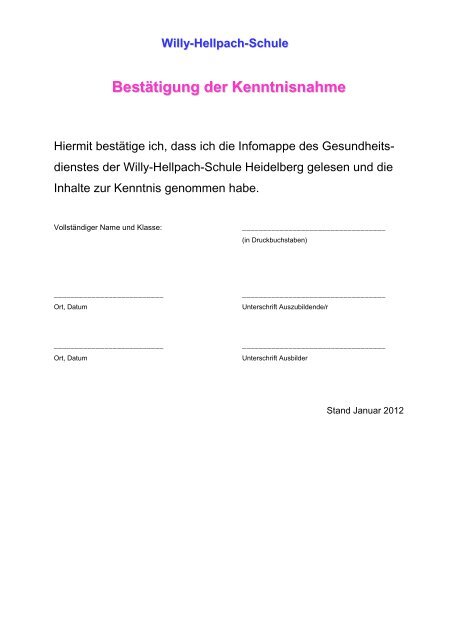 SchÃƒÂ¼lerinfomappe Gesundheitsdienst 2011 - Willy-Hellpach-Schule