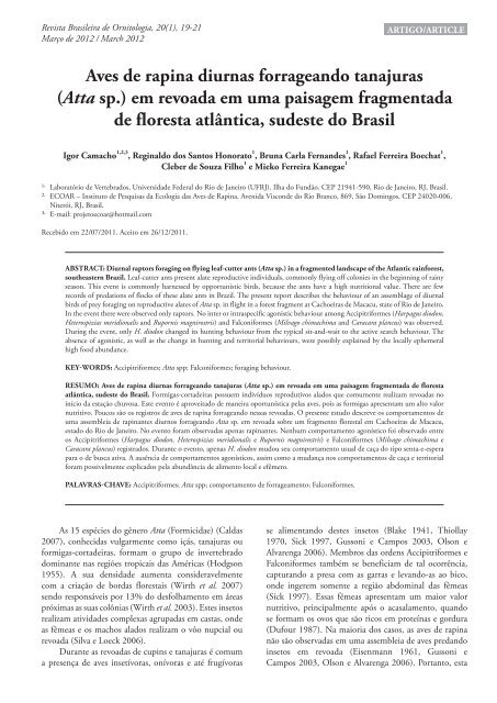 Capa 20(1) - fechada.indd - Sociedade Brasileira de Ornitologia