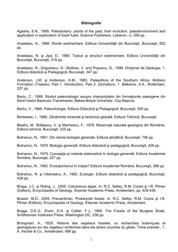 1 Bibliografie Agashe, S.N., 1995. Paleobotany: plants of the past ...