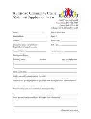 Kerrisdale Community Centre Volunteer Application Form