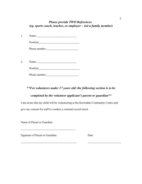 Kerrisdale Community Centre Volunteer Application Form