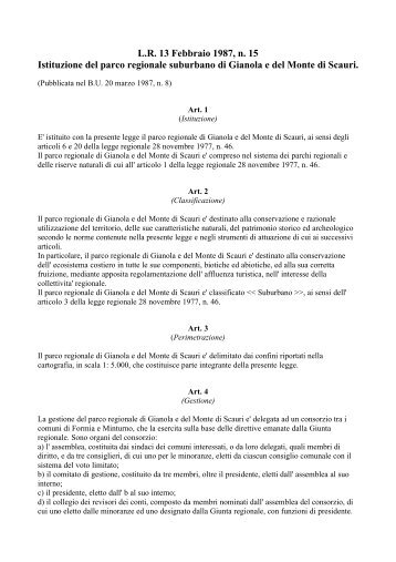 Legge istitutiva Gianola - Parchi e Riserve naturali del Lazio