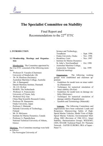 Specialist Committee on Ship Stability - ITTC - Society of Naval ...