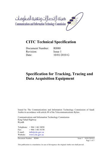 Tracking, Tracing and Data Acquisition Equipment