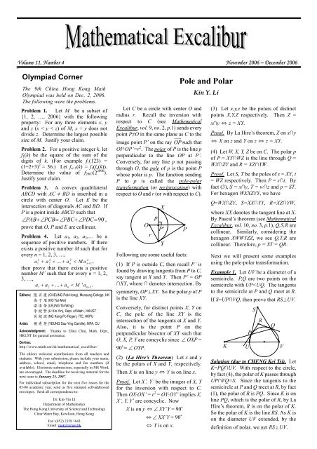 Pole And Polar Department Of Mathematics The Hong Kong