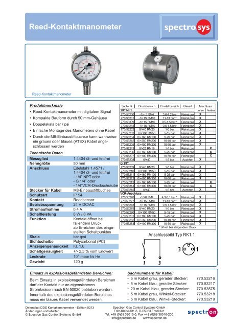 Kontaktmanometer (pdf, 71.5 KB) - Spectron