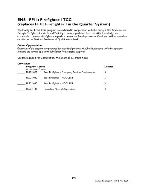 Student Catalog 2011-2012 - West Georgia Technical College